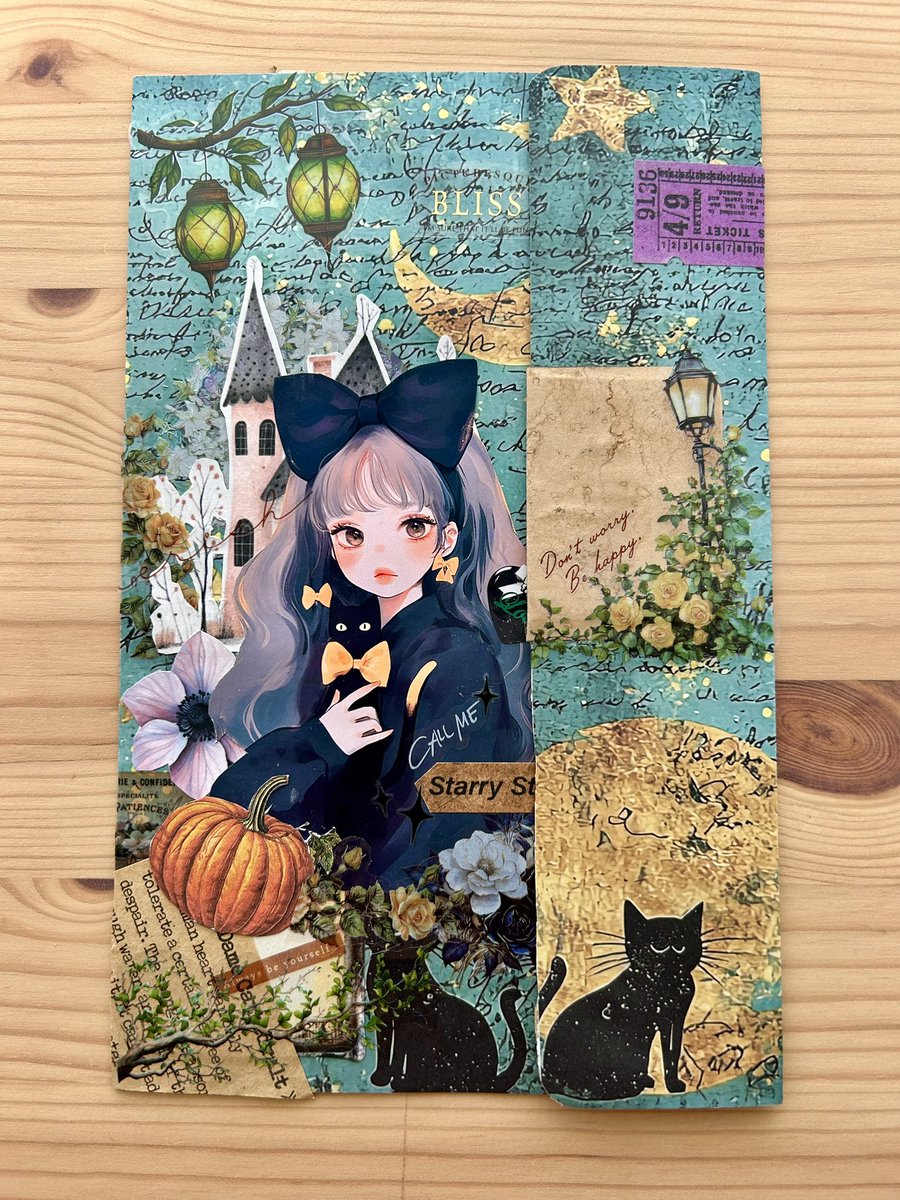creamsodako2025's tweet photo. 黒猫と魔女🐈‍⬛🌙✨
交換便に入れる簡易ファイルの表紙を作ってコラージュしましたー
#コラージュ
#お裾分けファイル
#teatea https://t.co/VpcvWXGli6