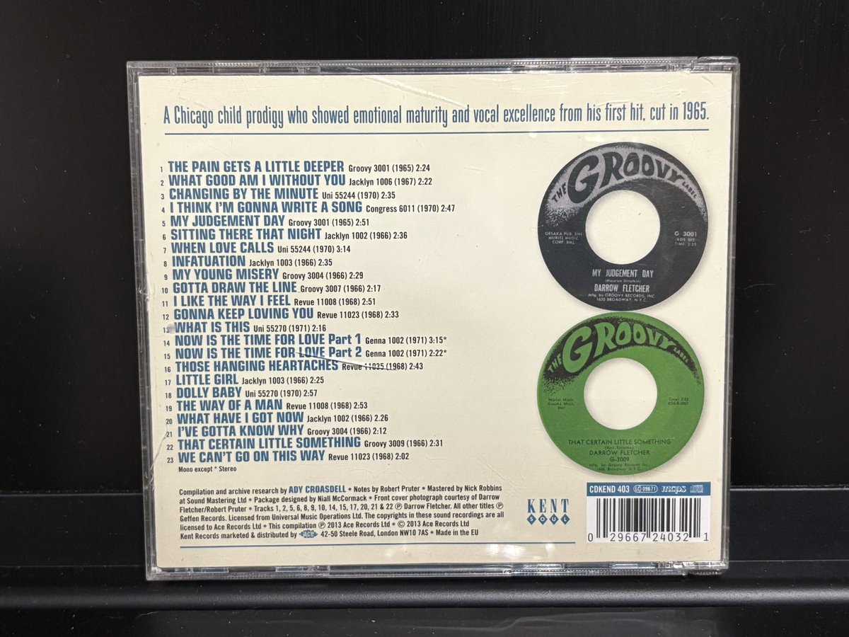 安心と信頼のKENTが出してるから、という理由で、よく知らない人やったがだいぶ前にゲットしたCDを聴く

10代前半からレコーディングしてるというその歌声は、女Vo？と疑うほど性別不明やが力強く、楽曲演奏とも極上のシカゴ産R&amp;B

Darrow Fletcher   Changing By The Minute
youtu.be/eO0SYCjdHU4?si…