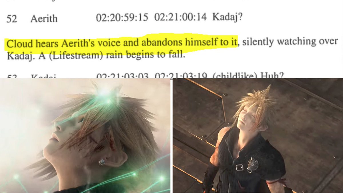 cloud’s ac fit in ec is referencing the scene where it rains and he abandons himself to aerith’s voice 😭