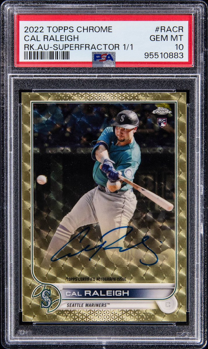 LoupeTheApp's tweet image. Flip of the century?!?!

A collector bought this 2022 @Topps Chrome Rookie Superfractor Autograph of Cal Raleigh at the 2024 @nsccshow for $300. 

It graded a PSA 10 at the show. Tonight, on the night Cal Raleigh hit his 52nd home run of the season, it sold for $52k on @GoldinCo!