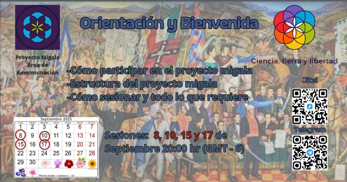 ProyectoMigala_'s tweet photo. 📣 ¿Eres nuevo en Proyecto Migala?, ¿Te hace falta algún modulo del curso?, ¡Esta es tu oportunidad!🎊

El Área de Administración te invita a la capacitación del Comité de Orientación y Bienvenida: 8, 10, 15 y 17 de Septiembre a las 20:00 hrs (GMT-6)

¡Ciencia, Tierra y Libertad! https://t.co/Y2RMqJZpNx
