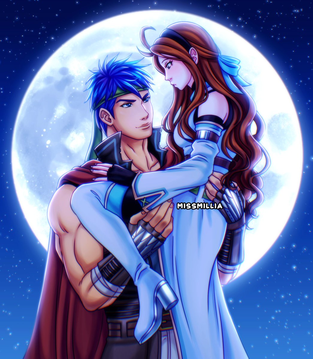 It’s been too  long since I’ve drawn my sweet Ike with Amelie 🥰 I went with a simple  moon background, and it came out even more romantic than I thought! I  hope you like it 🌕💙 #yumeship #selfship #FireEmblem