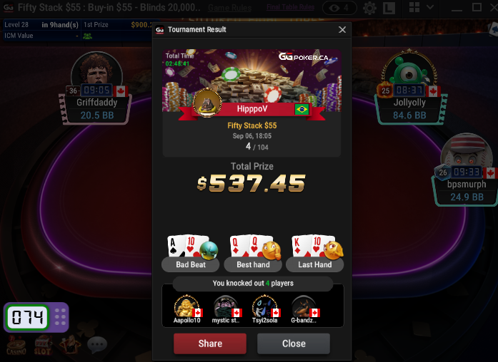 4th in the $55 Fifty Stack for $530!