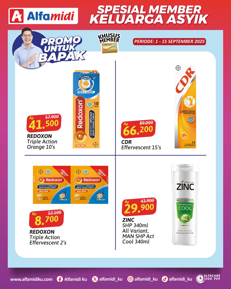 alfamidi_ku's tweet image. Promo spesial member 1-15 September 2025. Harga spesial khusus pengguna member Alfamidi.

#alfamidi #promomember #alfamidiuntukindonesia #alfamidihadirmelayani