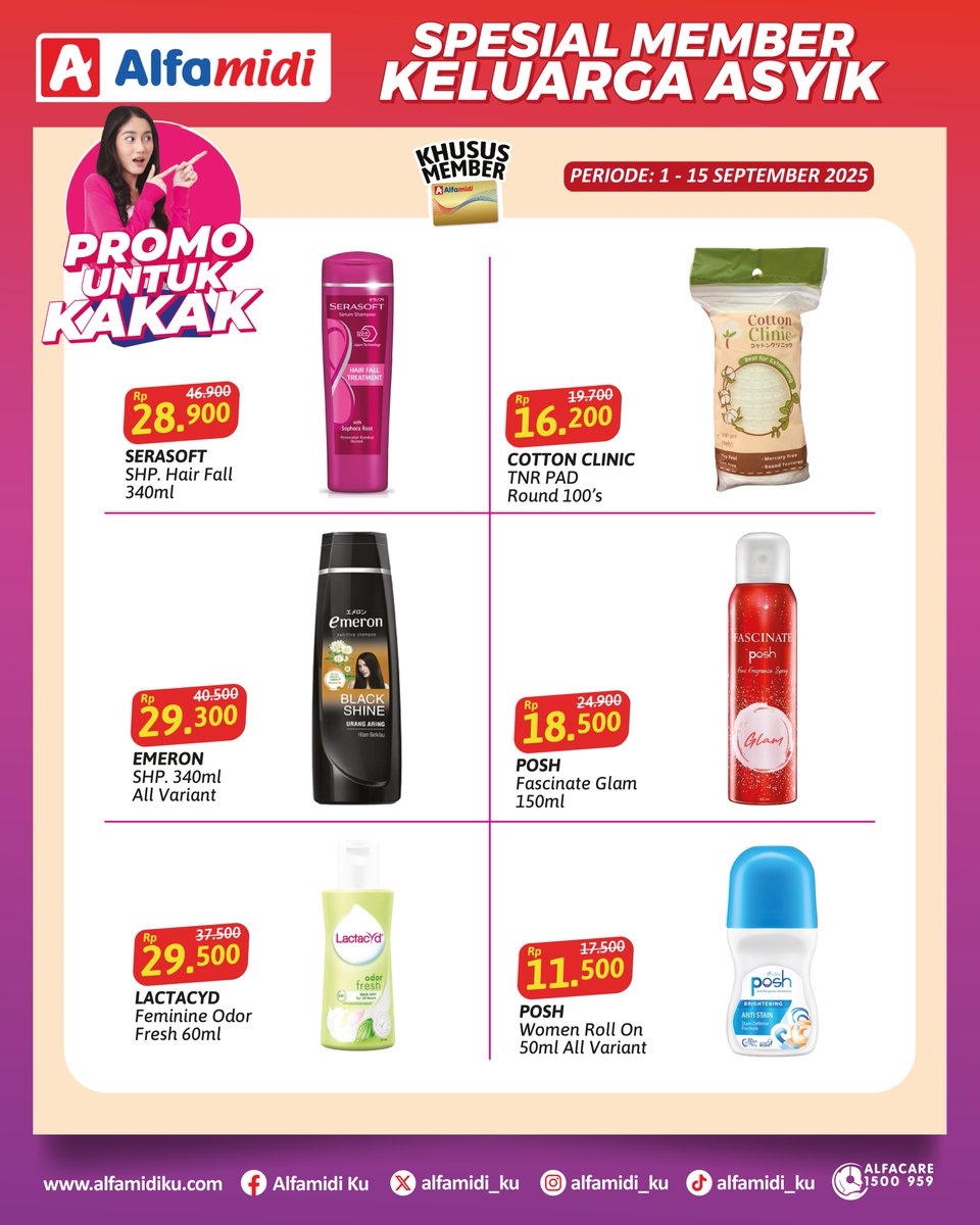 alfamidi_ku's tweet image. Promo spesial member 1-15 September 2025. Harga spesial khusus pengguna member Alfamidi.

#alfamidi #promomember #alfamidiuntukindonesia #alfamidihadirmelayani