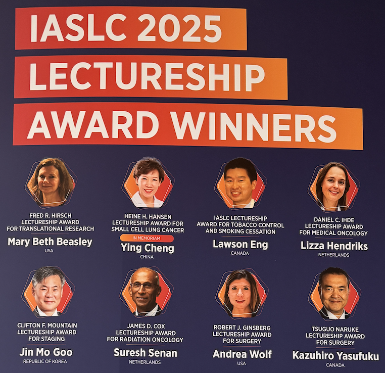 Big congratulations to the 2025 <a href="/IASLC/">IASLC</a> Lectureship Award Winners at #WCLC25 including Drs. <a href="/HendriksLizza/">Lizza Hendriks</a>, Mary Beth Beasley, Suresh Senan, <a href="/JinMoGoo1/">Jin Mo Goo</a>, <a href="/Lawson_Eng/">Lawson Eng</a>, Kazuhiro Yasufuku, and Andrea Wolf, and a special honor to remember Prof. Ying Cheng.