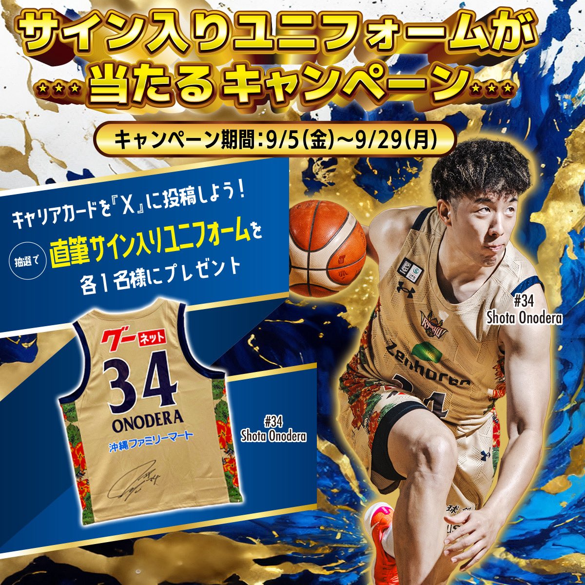 【タグ付き新品】琉球ゴールデンキングス 田代選手 サイン入り ユニフォーム 琉球ゴールデンキングス 田代選手#24 優勝年度オーセン