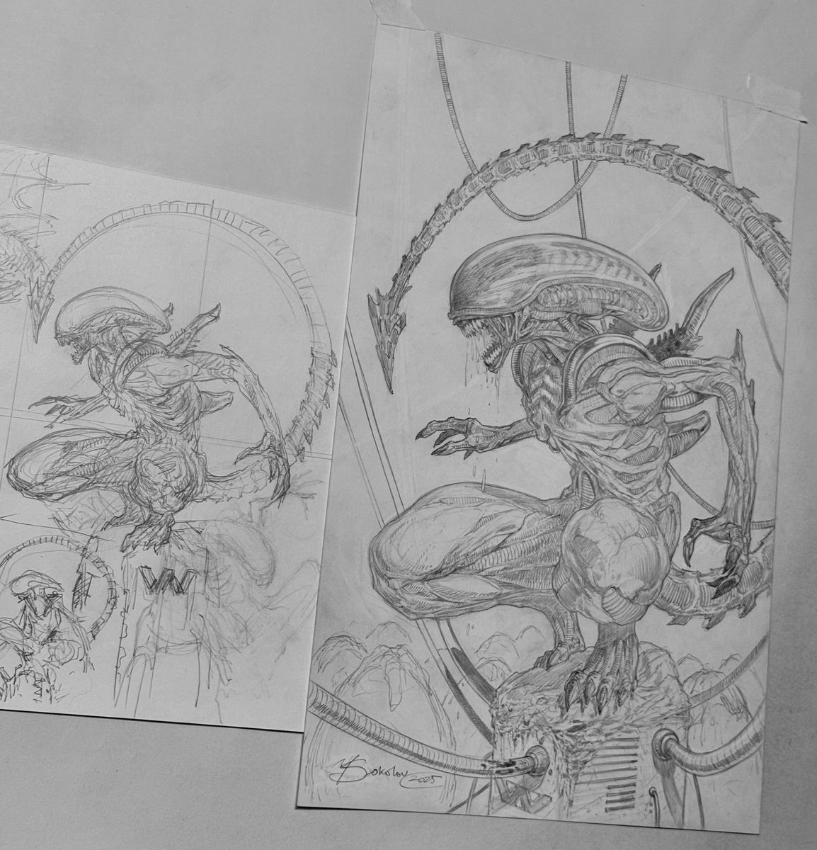 YVSokolovArt's tweet image. From tonight’s stream on @DonDrawsStuff channel. Good fun and drawing. Thanks for having me on the show. 🙏🙏 Here’s my #xenomorph @DuckBaconGraph @SeanAhrendt