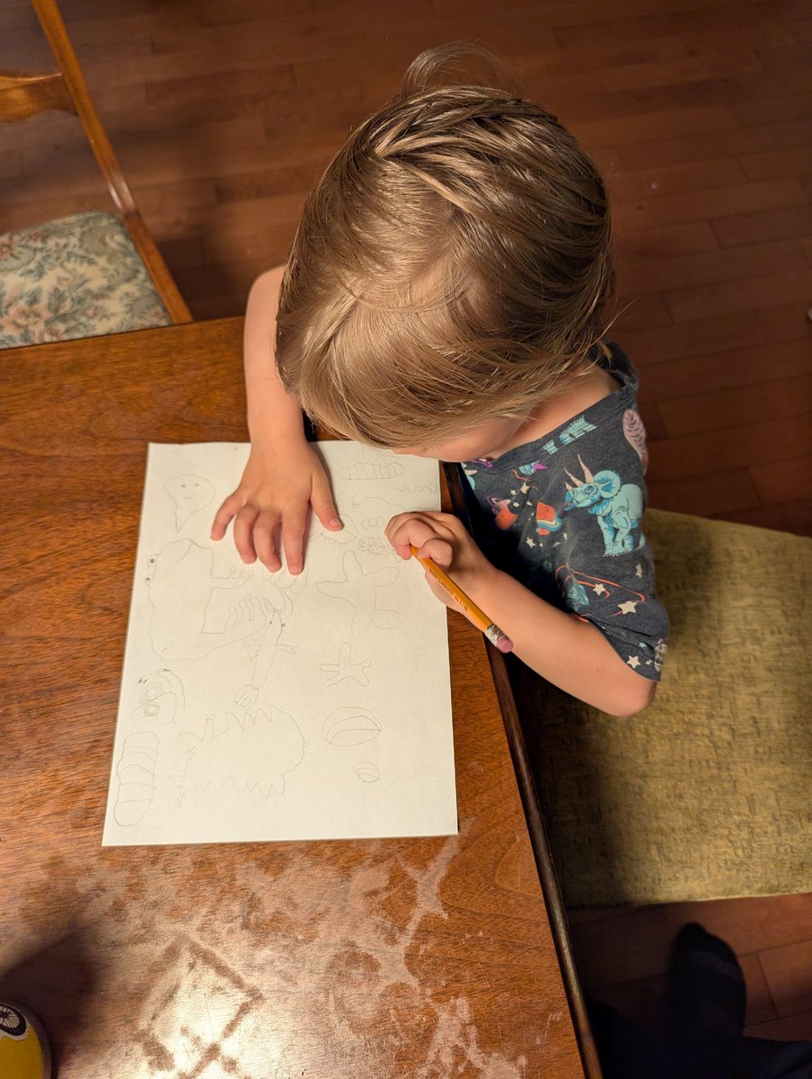 He asked if he could draw the life cycles of various animals before bed time. Butterfly, lobster, sea star, beetle.
