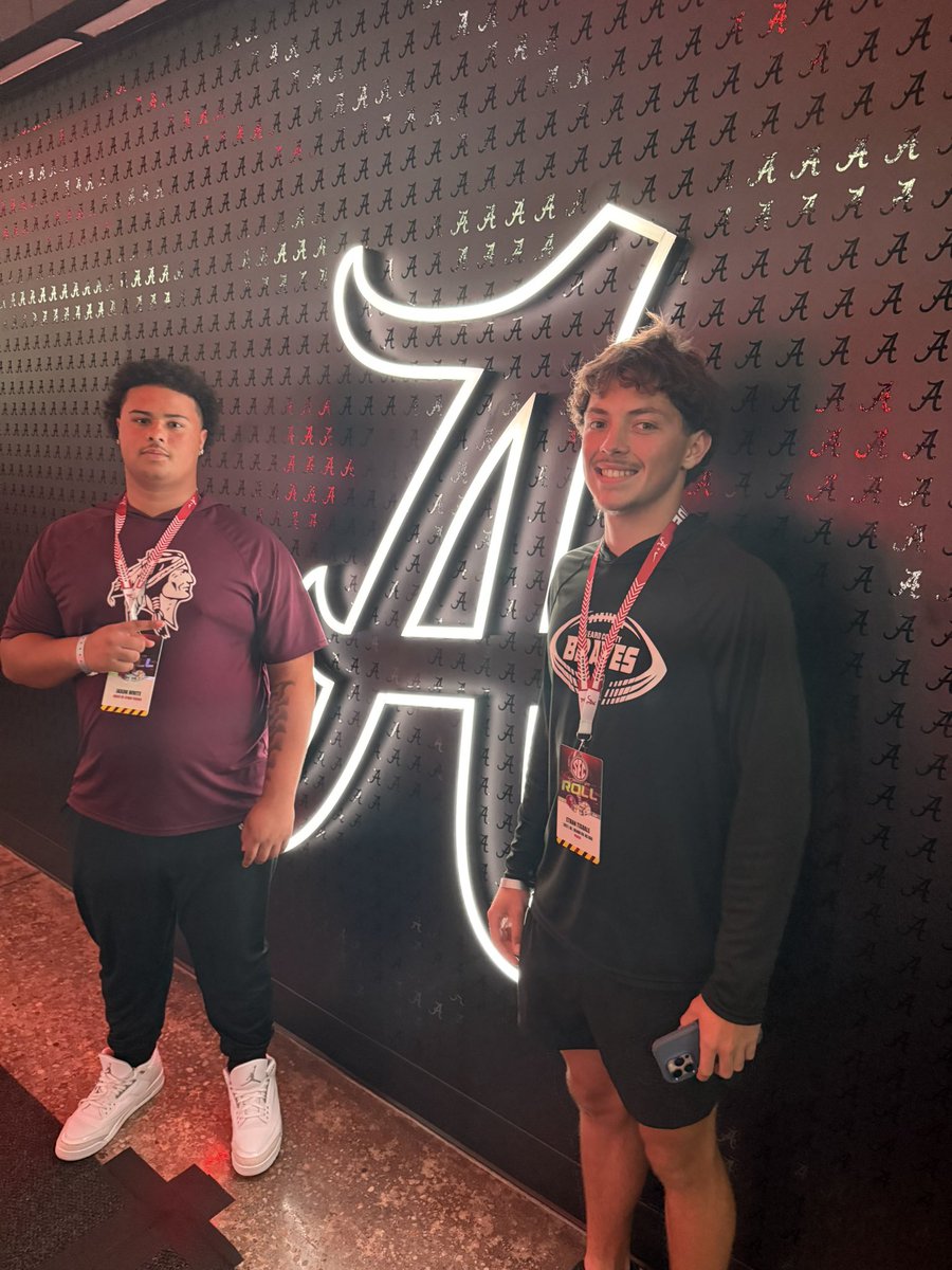 Ethan__Tisdale's tweet photo. Great time @AlabamaFTBL tonight with @jaxonwhite33 

Thank you to @CoachSanders14 @FBCoachSheridan @jerretmcelwain for the opportunity!!
@HeardBraves @HSM_WestGA @GradickSports @WGASportsNation @247Sports @NwGaFootball @RecruitGeorgia https://t.co/bWWeiUsYZH