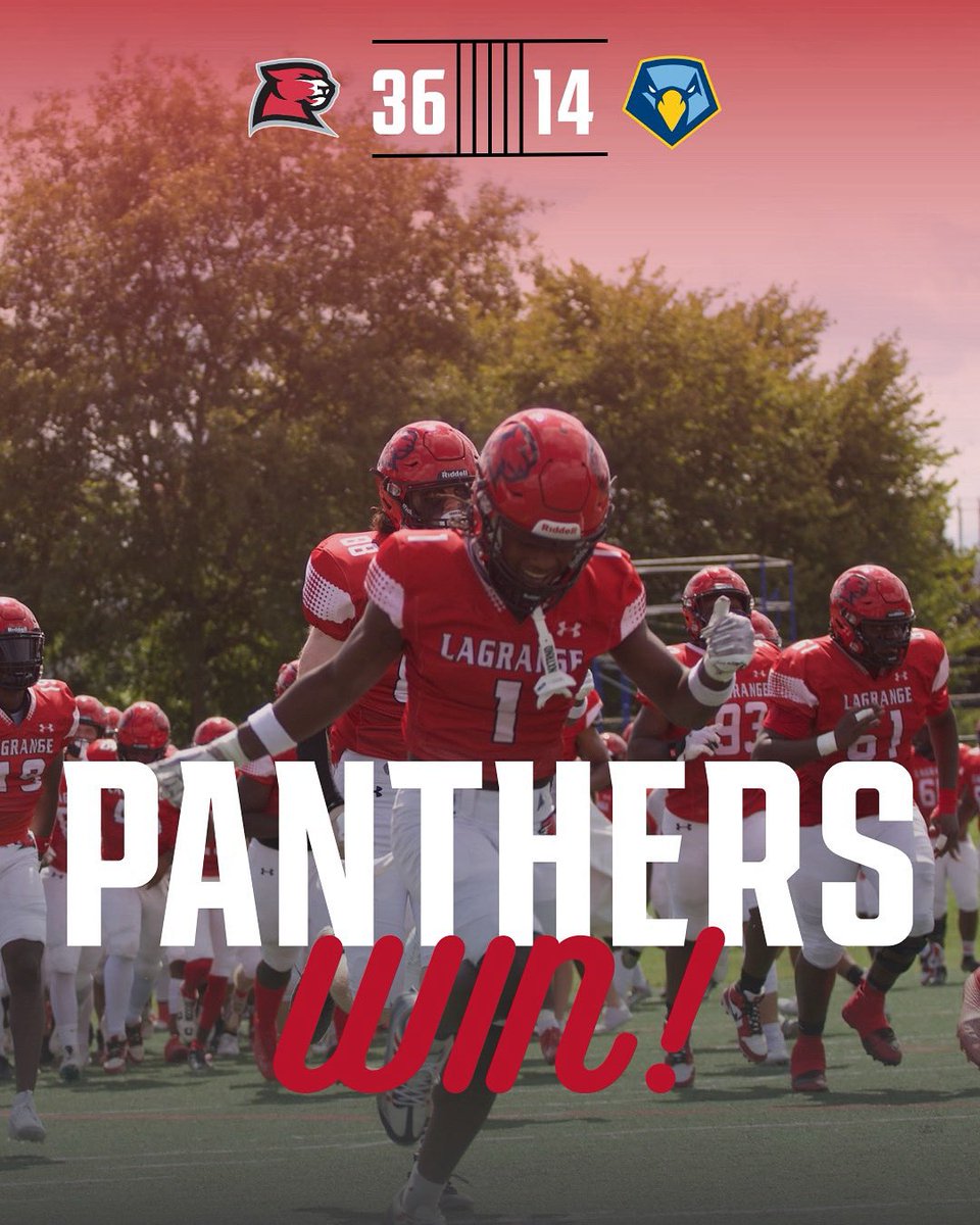 Final score: 36-14

Great First win tonight by Lagrange. The Panthers will be back at home next week to face off against Berry College in the season home opener.