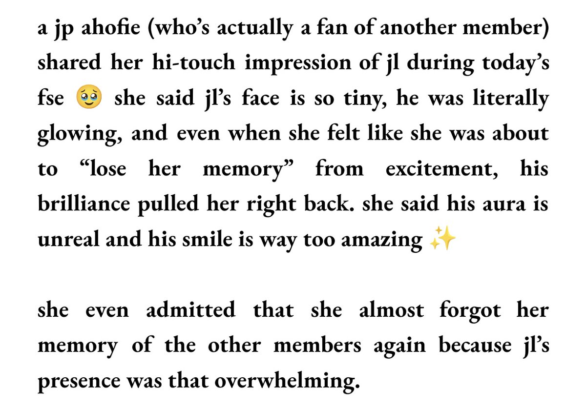 a japanese ahofie shared her hi-touch impression of jl, who left a great impression on her, during today’s fansigning event 🥹

#제이엘 #JL
#아홉 #AHOF