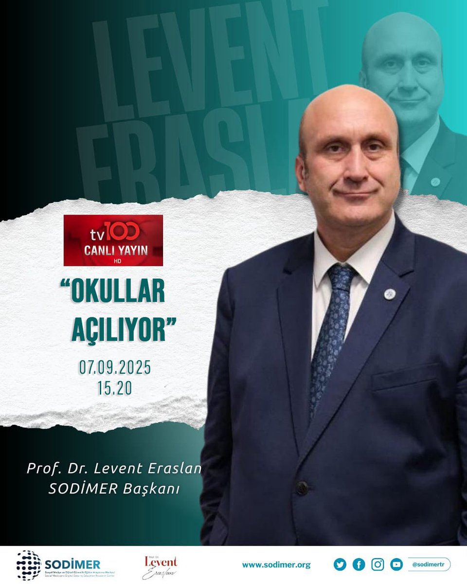 Bugün 15.20’de canlı yayında, eğitim yılı başlarken hem ailelerin hem de öğretmenlerin önemle üzerinde durması gereken noktaları konuşacağım.

#OkullarAçılıyor
#Eğitim2025
#YeniDönem
#Öğrencilerimizİçin
#Velilerİçin
#Öğretmenlerİçin
#EğitimdeFarkındalık