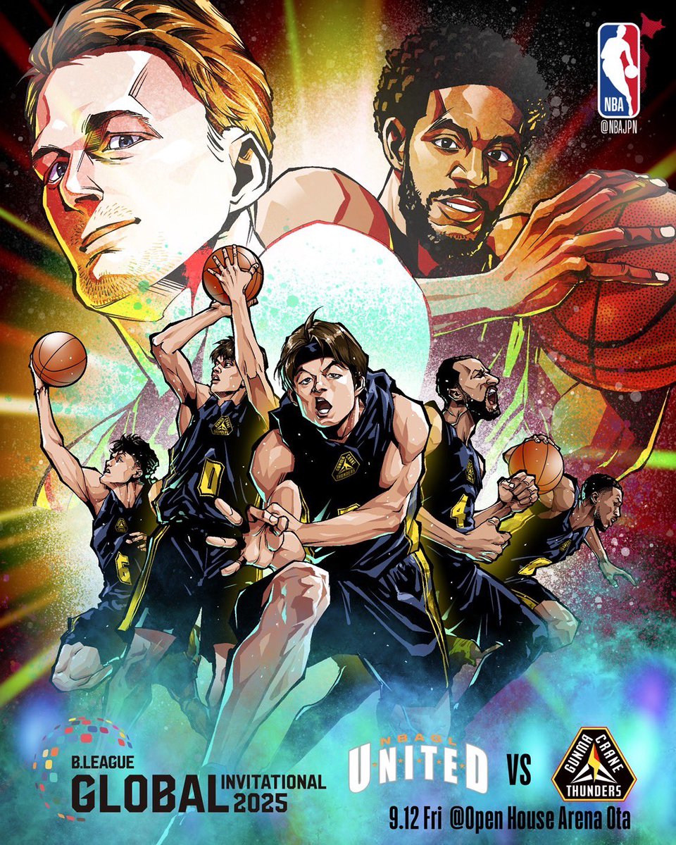 NBAJPN's tweet photo. ついに金曜 in 群馬⚡️
NBA Gリーグ・ユナイテッドと群馬クレインサンダーズが激突💥😤

🗓️9.12(金) 19:05 ティップオフ
📍#オプアリ 
🎫 https://t.co/j9ZzsOaCdS

#BLEAGUE #INVITATIONAL2025 #GLEAGUE #NBAJPN https://t.co/NPuxzd2YLL