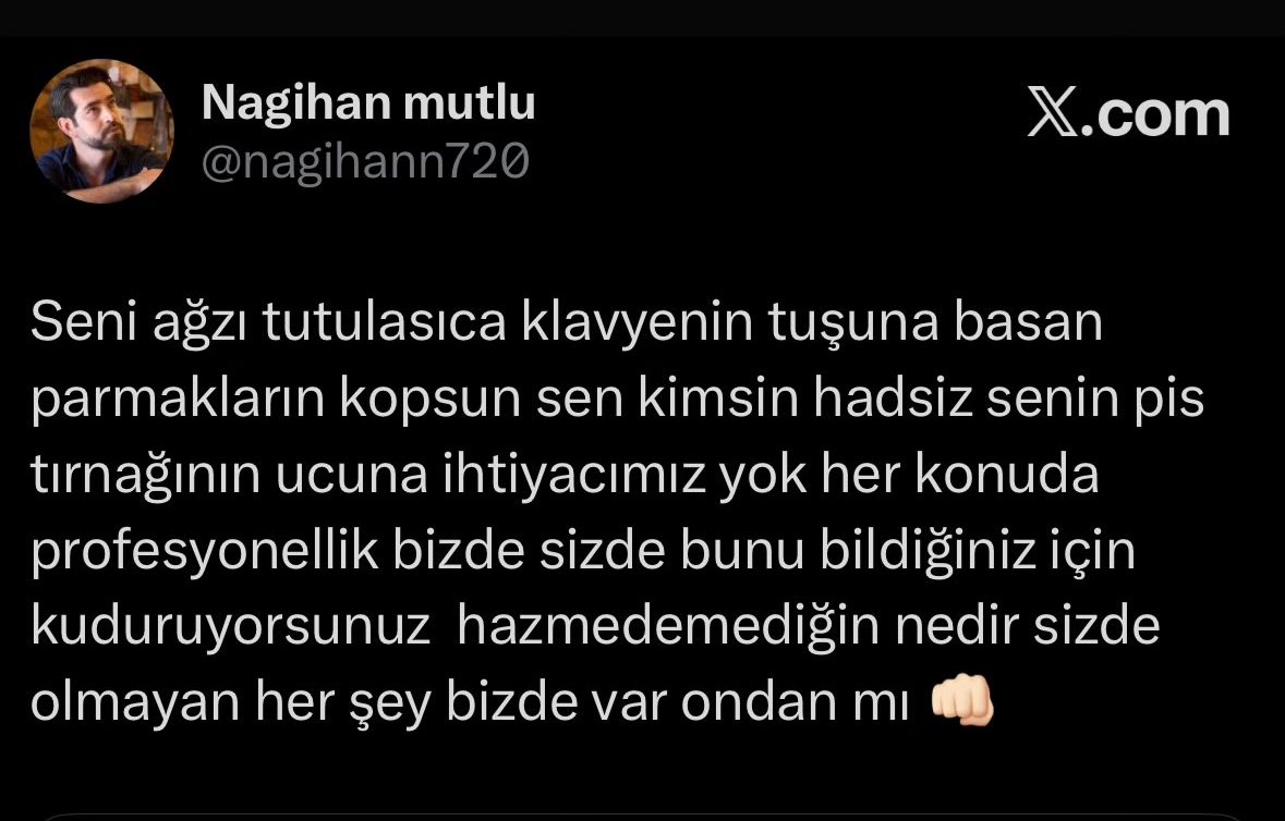 Beddua seansları başlamış belli ki.
Tek bildiğiniz şey beddua etmek. Ama unutmayın o beddualar sizin başınızdan döner. Bana ettiğin o beddua seni bulsun inşallah…Bir insan için girmediğiniz kılık kalmadı,kendi yazdıklarınızı görmezden gelip acizlik sergiliyorsunuz.