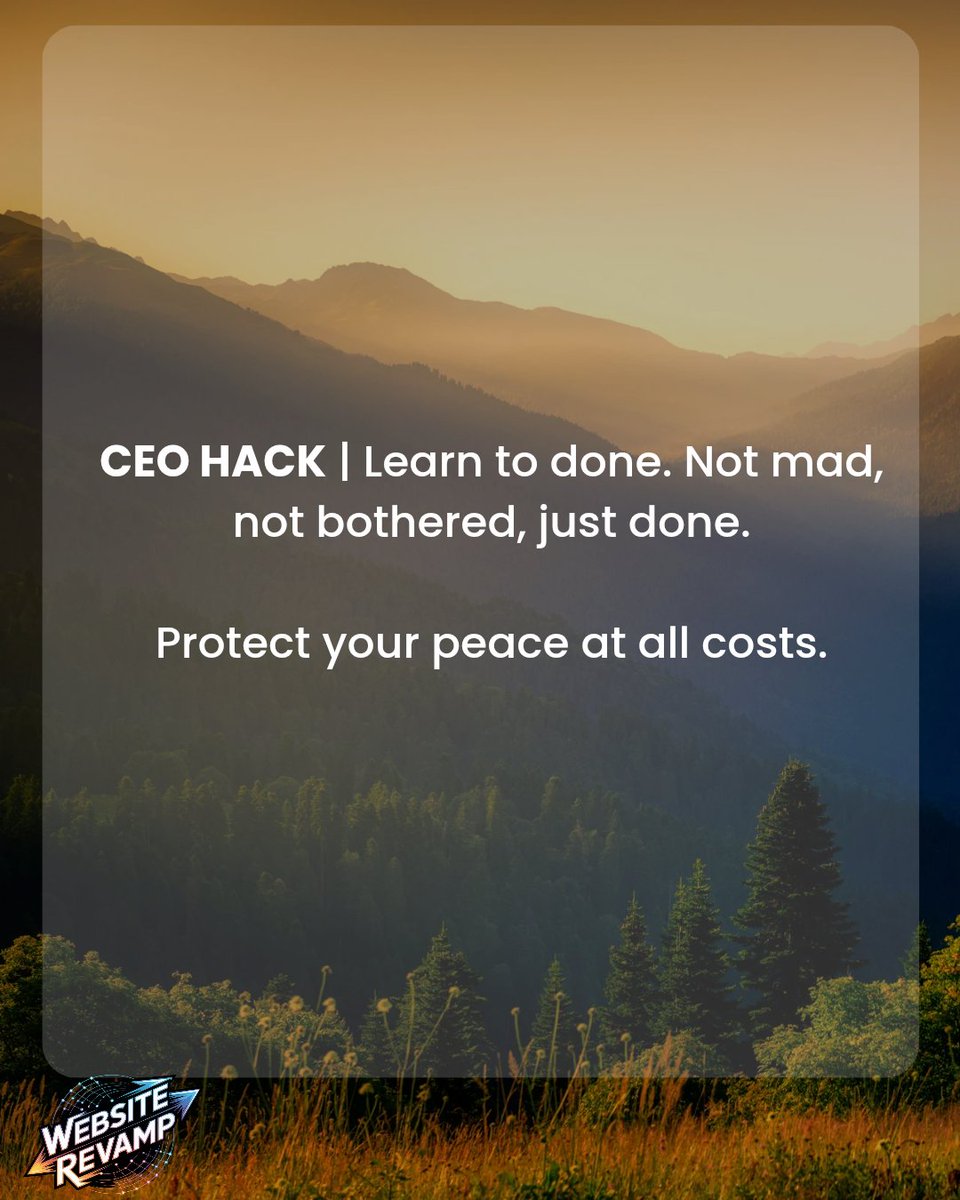 Goldmine Marketing Agency (@goldminelocal) on Twitter photo 🏔️ CEO HACK: Learn to done. Not mad, not bothered, just done.
The most underrated leadership skill? Knowing when to let go and move on.
Your energy is finite. Your peace is priceless.
Protect both at all costs.
<a href="/SmartSocialUK/">#SmartSocial Award</a> #SmartSocial.
<a href="/StageMeetsWorld/">Theatre Life #SundayFringe</a> #SundayFringe 🏔️ CEO HACK: Learn to done. Not mad, not bothered, just done.
The most underrated leadership skill? Knowing when to let go and move on.
Your energy is finite. Your peace is priceless.
Protect both at all costs.
<a href="/SmartSocialUK/">#SmartSocial Award</a> #SmartSocial.
<a href="/StageMeetsWorld/">Theatre Life #SundayFringe</a> #SundayFringe