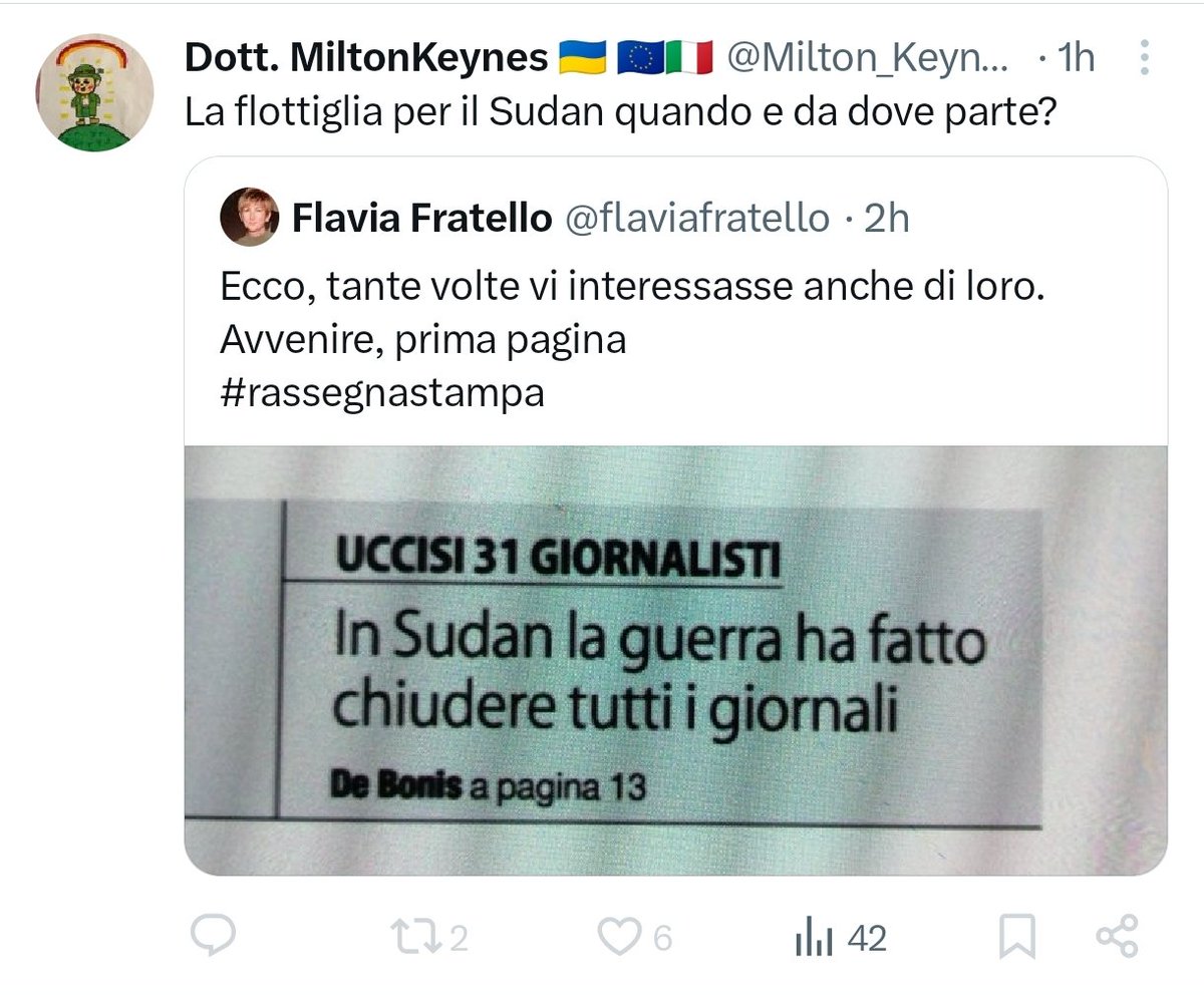 Ric746's tweet photo. Ovviamente non gliene frega un cazzo né del Sudan né dei giornalisti sudanesi, è solo un meschino tentativo per giustificare i crimini dello Stato genocida a cui ogni giorno leccano con gusto il deretano. https://t.co/Qdzqo4Kiee