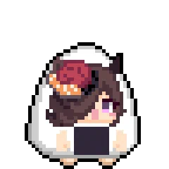 #いいねした人は私のイラストを自分の絵柄で描く #ドット絵 今回はネタ寄りで ①いつものライスボール(おにぎり) ②シャケのベイビー&amp;アダルトなシャケノトップガン ③クリスマスツリーノディクタス ④8月ジョーズ(ぱかライブTVで大和田さんが「8月上旬」を噛んだ時のお言葉)