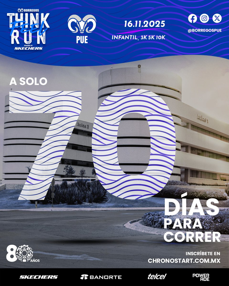 BorregosPuebla's tweet photo. ¡El tiempo vuela! ⏳ Faltan 70 días para que nos encontremos en la línea de salida.

¡Corramos juntos y que nadie se quede sin vivir la experiencia!🐕‍🦺🏃‍♀️

Inscríbete en: https://t.co/PV0WMuMoxi

#BorregosThinkFeelRunPoweredbySkechers
#ThinkFeelAndRun  #SkechersMX https://t.co/28MA2eheF5