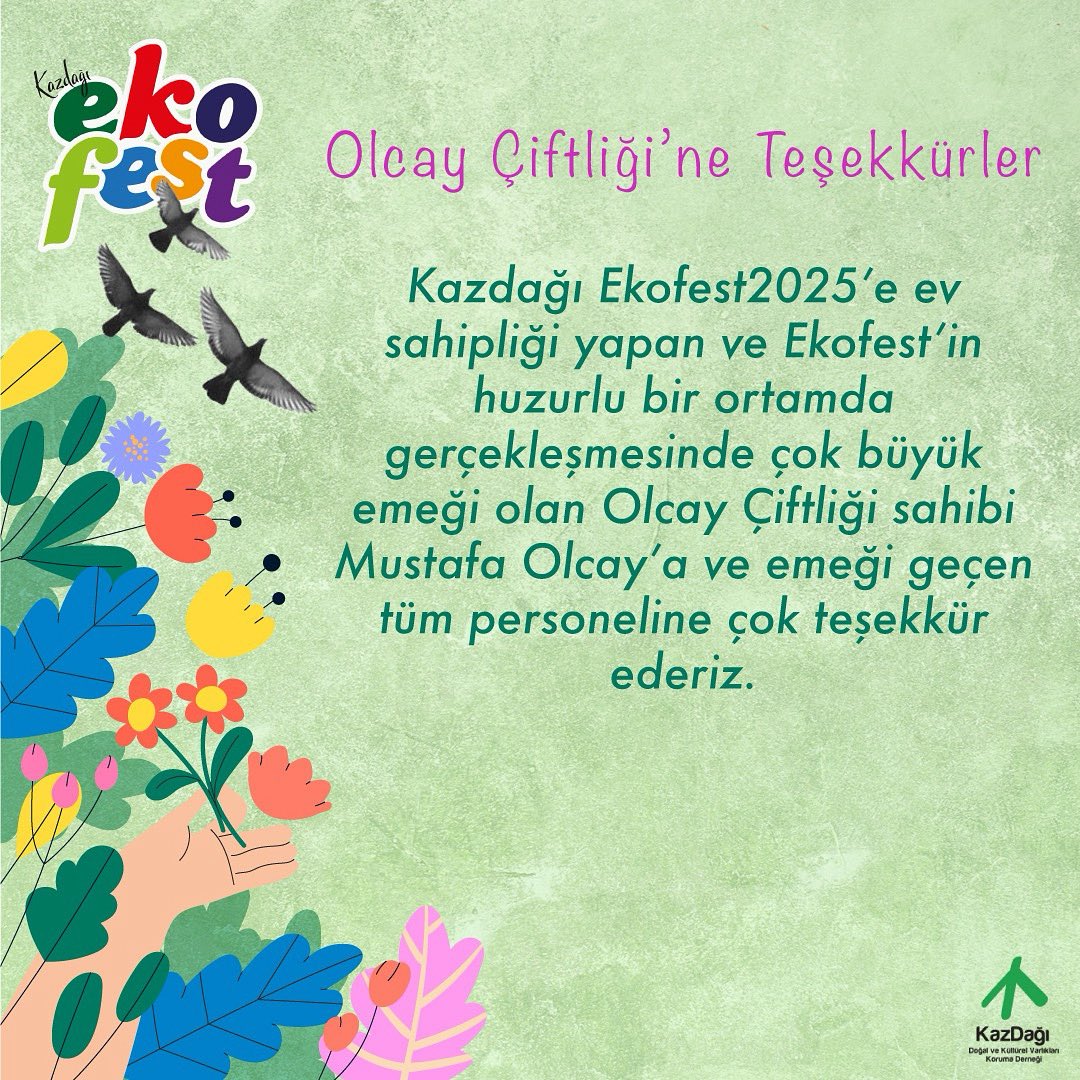 ekofest1's tweet photo. OLCAY ÇİFTLİĞİ’NE ÇOK TEŞEKKÜRLER!
Kazdağı Ekofest2025’e ev sahipliği yapan ve Ekofest’in  huzurlu bir ortamda gerçekleşmesinde çok büyük emeği olan Olcay Çiftliği sahibi Mustafa Olcay’a ve emeği geçen tüm personeline çok teşekkür ederiz. https://t.co/Xb42Xp4j1K