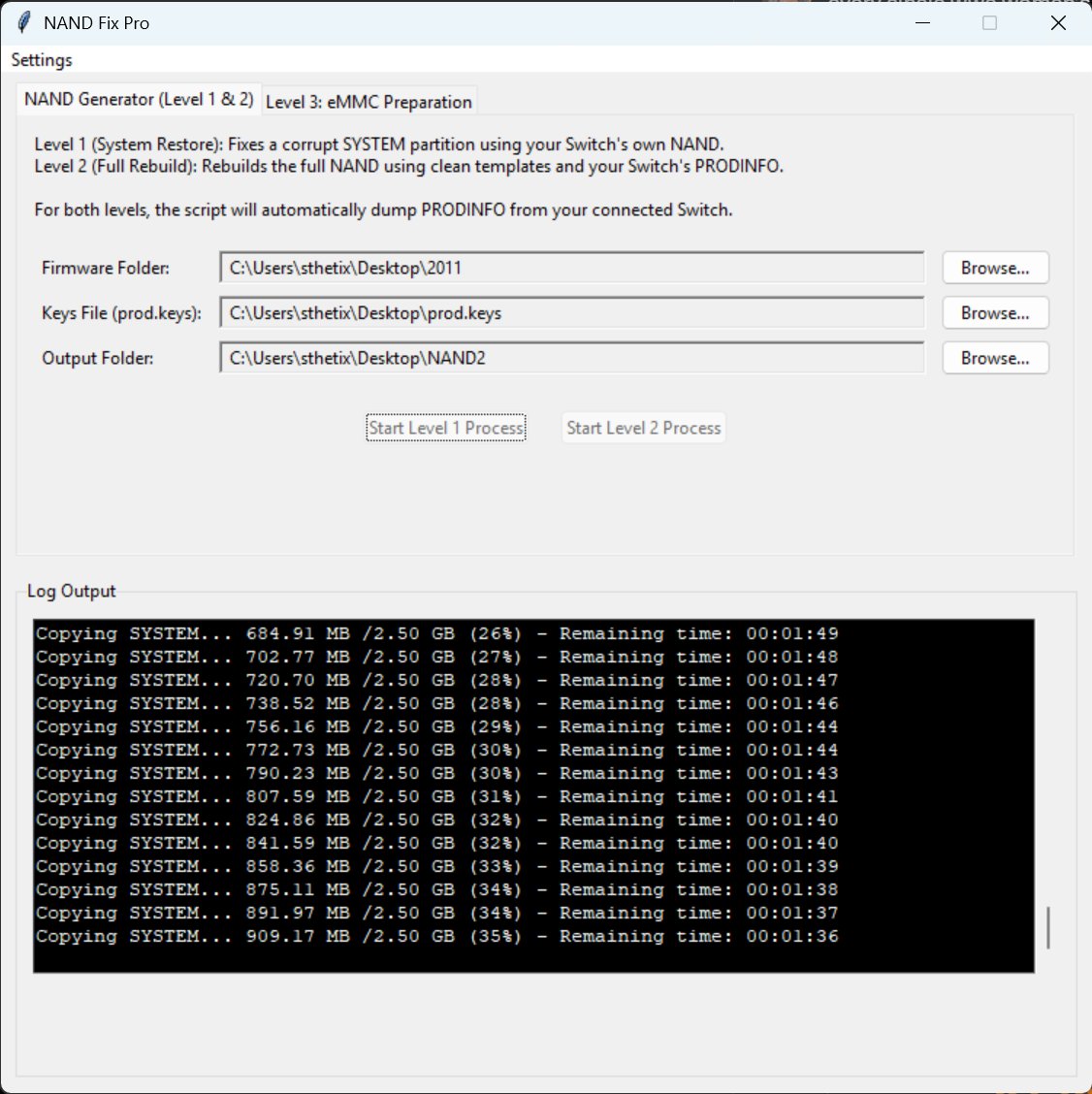 still testing and developing this thing..

the good thing is, 90% is automated, and 10% needs user interaction, like getting the prod.keys from the lockpick_rcm and putting the boot0 boot1 later.

for example, the level1 unbrick method will be automatic, no need to copy-paste