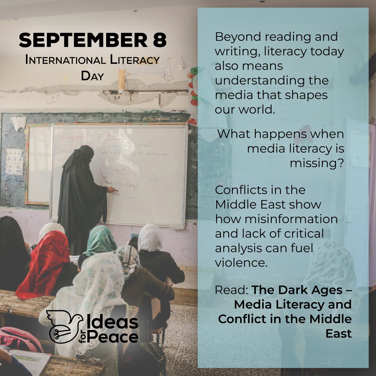📚 Literacy goes beyond reading—it’s about how we understand our world.

This #InternationalLiteracyDay we reflect on the role of media literacy in conflict &amp; peacebuilding.

#IdeasforPeace #Global #MediaLiteracy