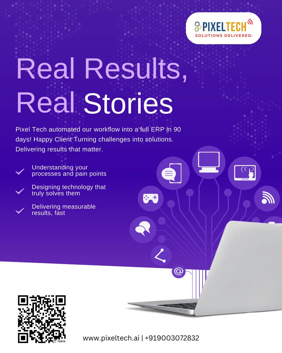 PixelTech_ai's tweet image. 🚀 Real Results, Real Stories ✨
“Pixel Tech automated our workflow into a full ERP in just 90 days!” – Happy Client 💜
📲 +91 90030 72832
Hashtags:
#PixelTech #RealResults #ClientSuccess #TechThatDelivers #ERPsolutions #SmartTech #TechSuccessStories #YourSuccessOurMission