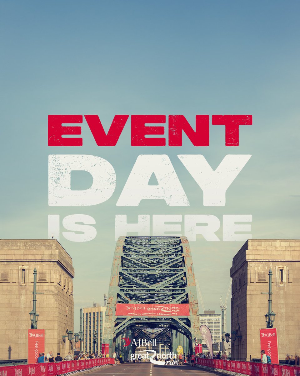 Great_Run's tweet image. The start-line is ready, the Tyne Bridge is waiting – it’s time for the AJ Bell Great North Run 2025! 🤩

🙌 60,000 runners will make their mark on the world’s biggest half marathon today.

This is your moment – go smash it, Class of 2025! 🚀 

#GreatNorthRun | #WeAreTheGNR