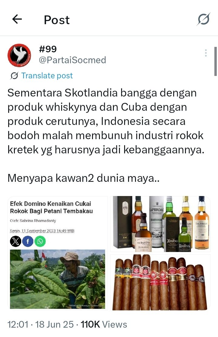 PartaiSocmed's tweet image. Tentang isu PHK di Gudang Garam kami hanya mau mengingatkan kebodohan ini: 
1. Rokok kretek harusnya jadi produk unggulan kita spt whisky Scotland dan cerutu Cuba. 
2. Cukai rokok yg mahal akan membunuh produsen rokok resmi dan menyuburkan produsen ilegal yg tdk bayar cukai.