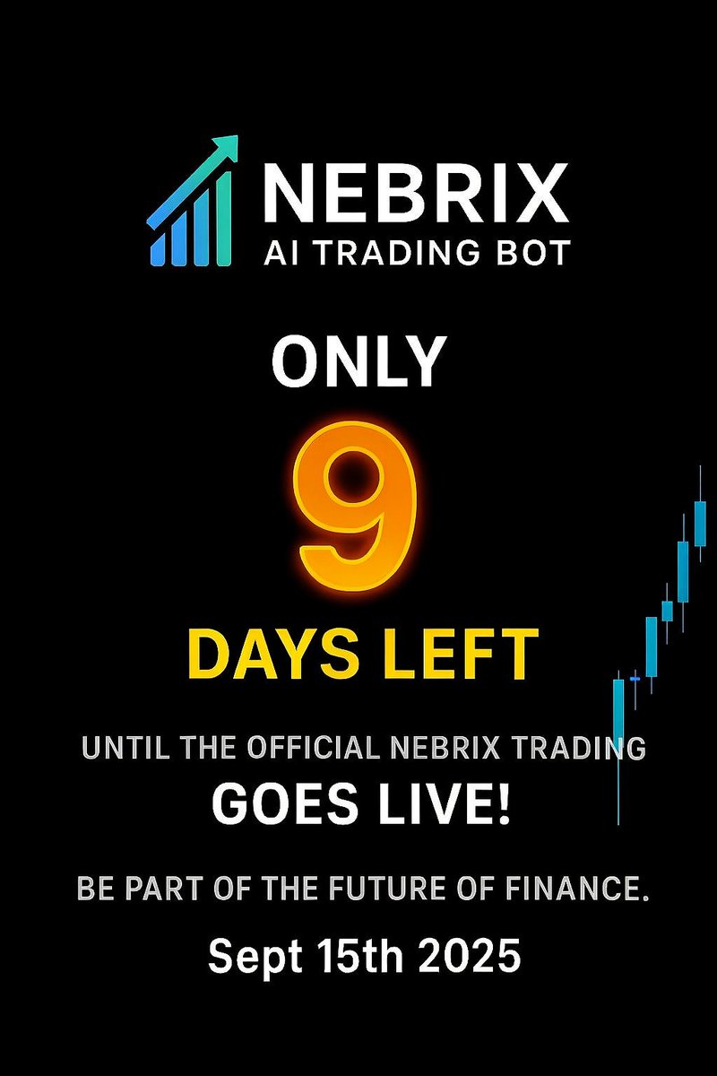 NebrixCoin's tweet photo. 9 Days to Go! 🚨
Nebrix will rewrite trading forever.

📌 Sept 15th, 2025. Don’t miss the shift.

Join all the socials;

TG 👇
https://t.co/UNQUEgtqoI

Twitter 👇
https://t.co/2RLoRCVGjW

FB 👇
https://t.co/BsltxblcZa https://t.co/VXSCpIGakd
