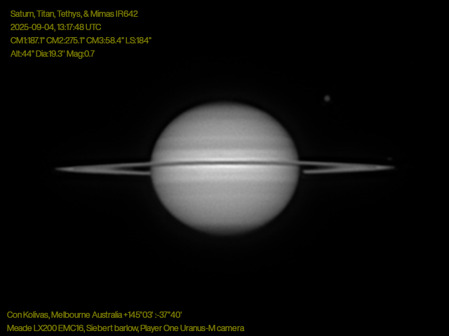 Saturn and Titan captured in IR 2025-09-04 UTC.