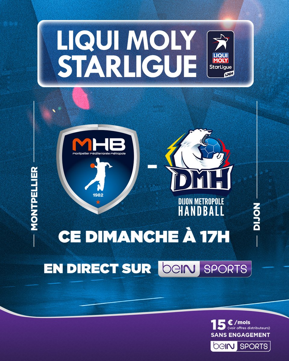 🤾‍♂️ #LiquiMolyStarLigue
📺 <a href="/mhbofficiel/">Montpellier Handball</a> - <a href="/DMH_Officiel/">DMH</a> en direct à 17h00 sur beIN SPORTS 3