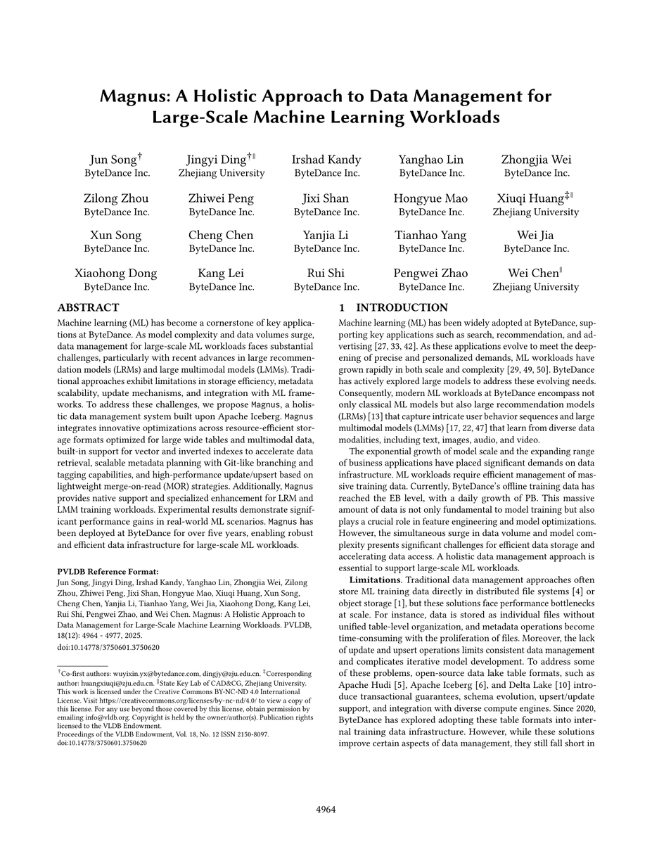 pvldb's tweet image. Vol:18 No:12 → Magnus: A Holistic Approach to Data Management for Large-Scale Machine Learning Workloads vldb.org/pvldb/vol18/p4…