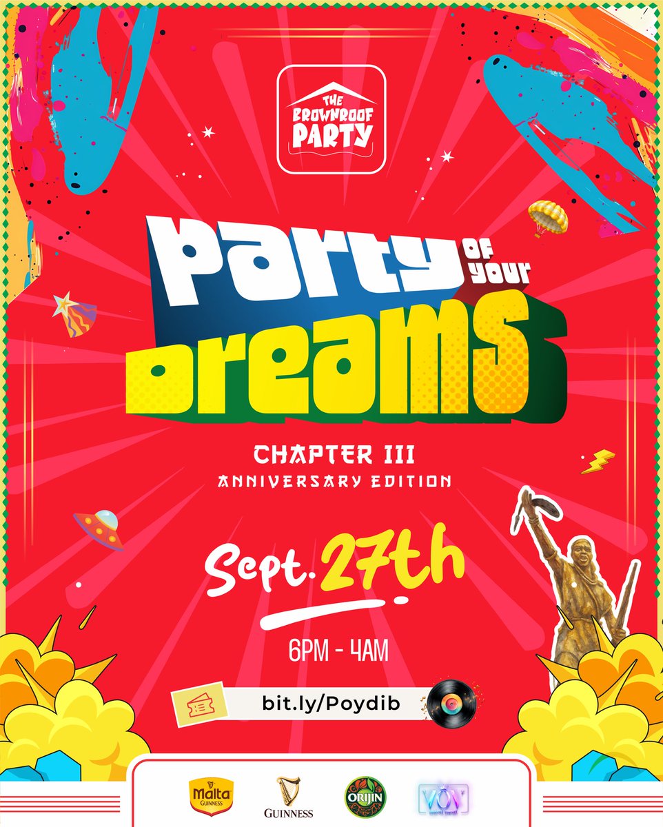 thebrownroofP22's tweet photo. 3 years of ethereal vibes. 
3 years of consistency &amp; community growth.
3 years unforgettable nights. 

It’s been an amazing journey so far and we couldn’t have done it without you. 
Come ready to dance ,laugh and make new memories😉

#thebrownroofparty #POYDIII #disturbingibadan https://t.co/2r2d4uJZpf