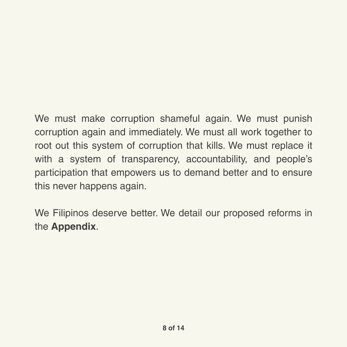KenAbante's tweet photo. “We have had enough. We need to escape this vicious cycle. We must reject the system of corruption that kills our fellow Filipinos and erodes our confidence in government." https://t.co/K8sId1mr0p