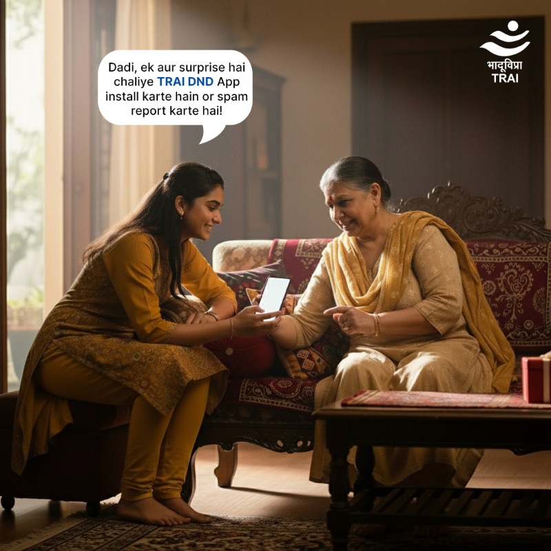 TRAI's tweet photo. This #GrandparentsDay, guide your elders to take control of who gets to call.
With the #TRAI DND App, they can set their preferences and report unwanted calls or messages.
Because staying connected should come with peace of mind.
#DNDApp #ConsumerAwareness