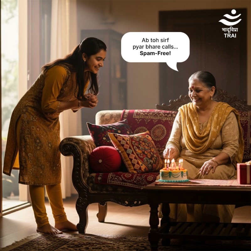 TRAI's tweet photo. This #GrandparentsDay, guide your elders to take control of who gets to call.
With the #TRAI DND App, they can set their preferences and report unwanted calls or messages.
Because staying connected should come with peace of mind.
#DNDApp #ConsumerAwareness