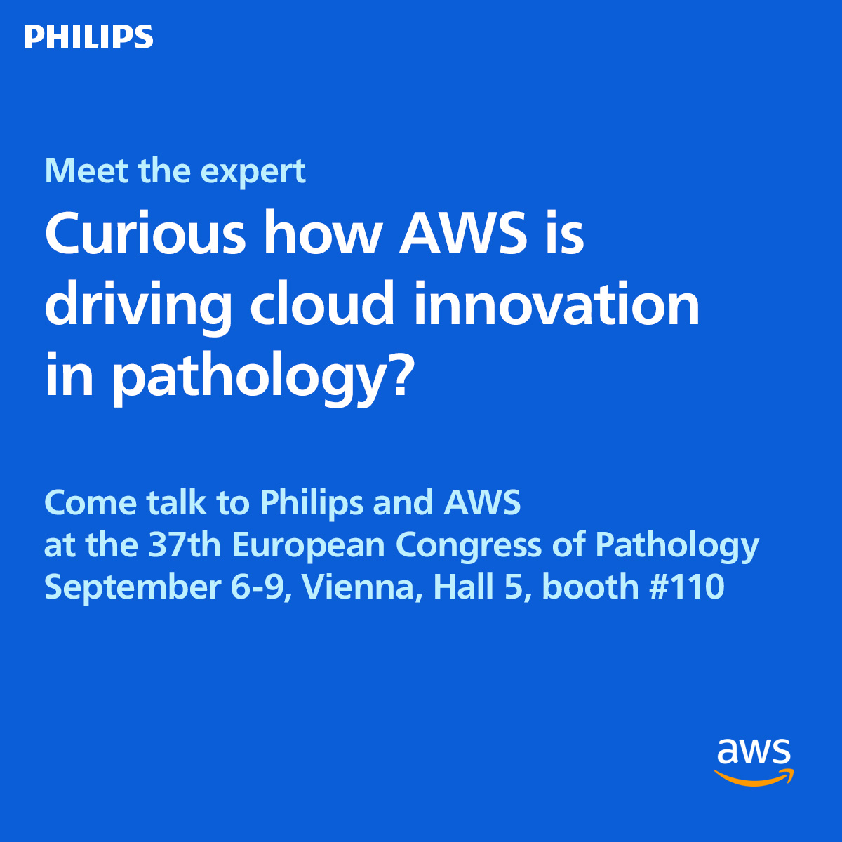PhilipsLiveFrom's tweet photo. Curious about how AWS is powering innovation in pathology? Stop by our Philips booth #110 at #ECP2025 and chat with our AWS representative about cloud solutions transforming diagnostics and digital workflows.
#AWS #Philips #DigitalPathology #AI #Cloud #integrateddiagnostics https://t.co/wgXbDk3tI0