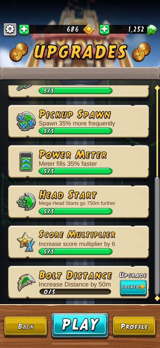 MagicOrder's tweet image. そんなわけで再びのUPGRADES（前はABILITIESでしたね）全上げ完了。
こうしてみると削減された要素もありますね。
なるほど、色々変わった時にレベル以外全リセット？になったのか？？🤔

BOLT氏のは相変わらず課金キャラなのでノータッチで御座います。

#TempleRun2