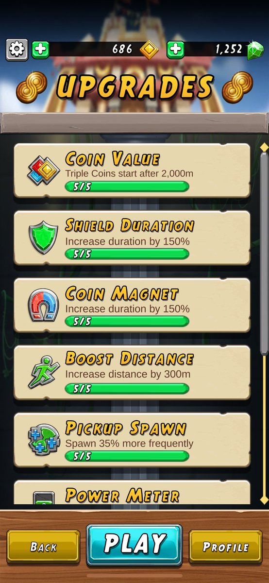 MagicOrder's tweet image. そんなわけで再びのUPGRADES（前はABILITIESでしたね）全上げ完了。
こうしてみると削減された要素もありますね。
なるほど、色々変わった時にレベル以外全リセット？になったのか？？🤔

BOLT氏のは相変わらず課金キャラなのでノータッチで御座います。

#TempleRun2