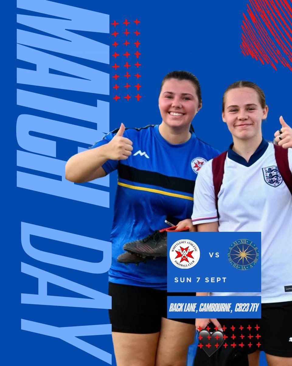 🔥 MATCHDAY! 🔥
Our first game of the season is here!

⚽️ Whittlesey Athletic Ladies 🆚 <a href="/CambourneLadies/">Cambourne Ladies</a> 
📅 Sunday 7th September
⏰ 11:00 AM
📍 Back Lane, Cambourne, CB23 7FY

Let’s get off to a strong start – come and back the team! 💙🙌 #WALFC #MatchDay #WomensFootball