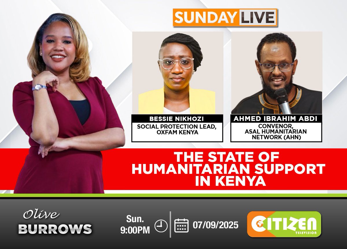 Tonight, our Convenor Ahmed Abdi joins @OxfamKenya’s Bessie Nikhozi on Citizen TV to reflect on Kenya’s humanitarian support.

With aid cuts straining drought-hit &amp; displaced communities, local resilience shines through.

Tune in tonight on Citizen TV.
