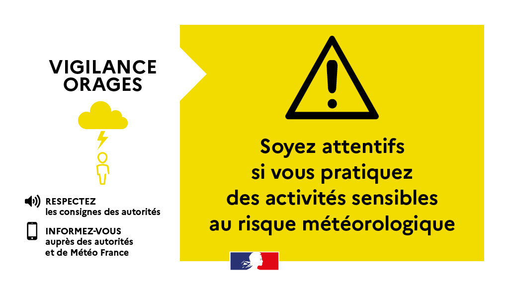 Image de Préfète de la Dordogne - ⚠L'ensemble du département est placé en vigilance jaune orages 🟡de 20h à 6h.
 
👉Rafales de vent de
