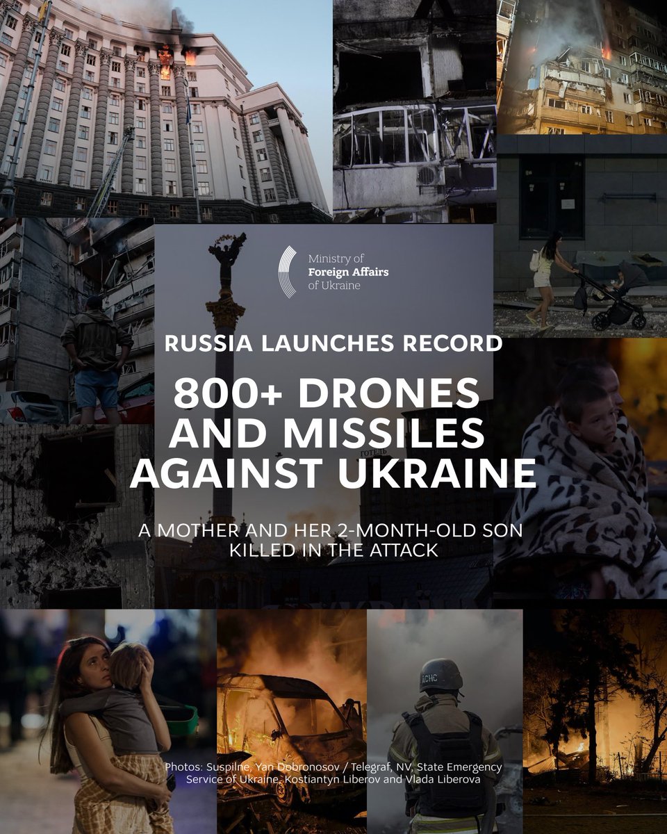 Another night of terror for Ukraine. Another proof that Russia disregards peace efforts and steps toward ending the war.

Kyiv. Kremenchuk. Dnipro. Kryvyi Rih. Zaporizhzhia. Odesa. At least two people killed – a 32-year-old woman and her two-month-old son. More than 20 people