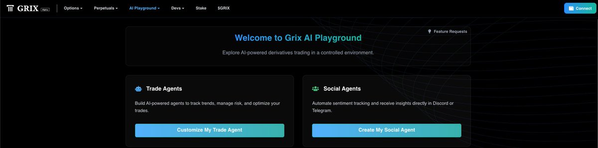 Launch agents. Not dashboards.
Grix AI Playground lets you spin up trading or social agents in seconds - no config fatigue, just signal logic.