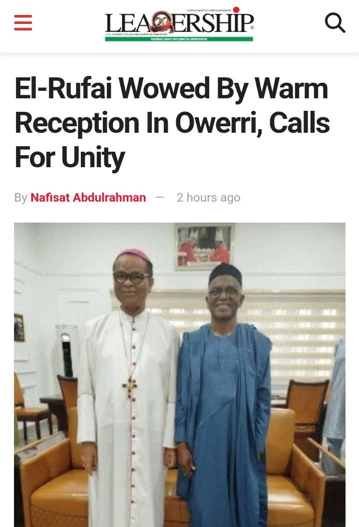 GRATITUDE: I have had a great time in Owerri

Following two days of  activities and engagements, Malam Nasir El-Rufai has expressed his joy and gratitude for the warmth of his reception in Owerri. He stated that the objective of his trip in deepening engagements for national