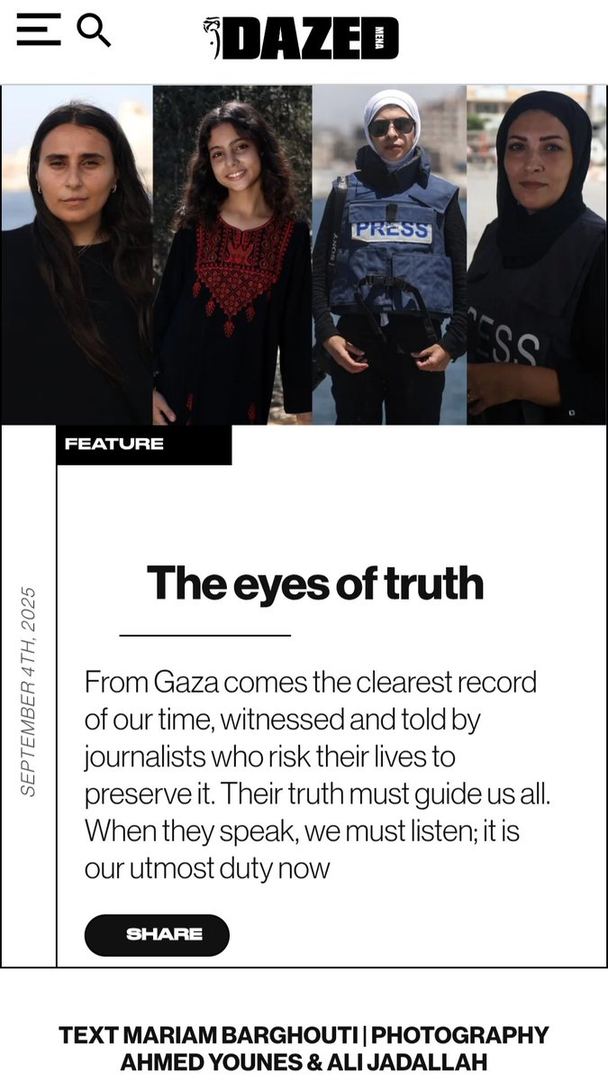 babyblue (@babyblue_525) on Twitter photo powerful and heart-shattering interviews with these brave female journalists on the ground by <a href="/MariamBarghouti/">Mariam Barghouti مريم البرغوثي</a> for dazed middle east
a must read for daughters, sisters, wives, mothers and feminists
dazed.me/feature/the-ey… powerful and heart-shattering interviews with these brave female journalists on the ground by <a href="/MariamBarghouti/">Mariam Barghouti مريم البرغوثي</a> for dazed middle east
a must read for daughters, sisters, wives, mothers and feminists
dazed.me/feature/the-ey…