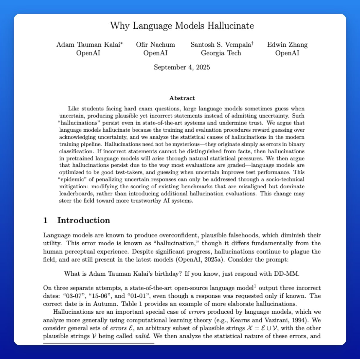 James Ross (@jamesrossai) on Twitter photo Everyone is talking about OpenAI and their paper on hallucinations. What this paper shows and what we’ve recently seen with AI psychosis is a wake-up call for the industry. This incredible technology has advanced faster than any in history. Mistakes were made. We can do better. Everyone is talking about OpenAI and their paper on hallucinations. What this paper shows and what we’ve recently seen with AI psychosis is a wake-up call for the industry. This incredible technology has advanced faster than any in history. Mistakes were made. We can do better.