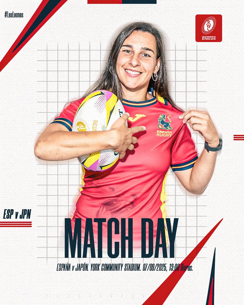 𝐃𝐢́𝐚 𝐝𝐞 𝐩𝐚𝐫𝐭𝐢𝐝𝐨 ⚔️🇯🇵 

Tercer encuentro de la <a href="/rugbyworldcup/">Rugby World Cup</a> 2025. 

⏰ 13:00 Horas. 

📺 En directo por <a href="/MovistarRugby/">Rugby en Movistar Plus+</a> y <a href="/teledeporte/">Teledeporte</a>. 

#RWC2025 | #LasLeonas