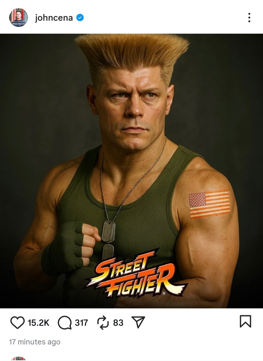 Gaurav Shrestha❤️🔥🇳🇵 (@gtxshrestha) on Twitter photo Day 4 of until <a href="/CodyRhodes/">Cody Rhodes</a> follows me back
Here's the AI pic of Cody Rhodes posted by Cena decepiting Rhodes's character role in upcoming Street Fighter Movie Day 4 of until <a href="/CodyRhodes/">Cody Rhodes</a> follows me back
Here's the AI pic of Cody Rhodes posted by Cena decepiting Rhodes's character role in upcoming Street Fighter Movie